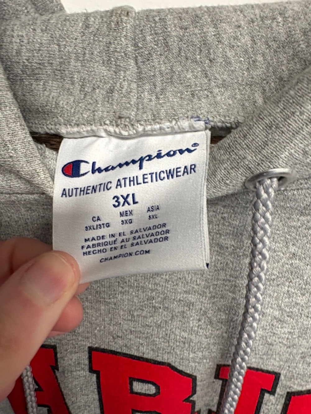 Champion Gray Hoodie with Red and Black Graphic